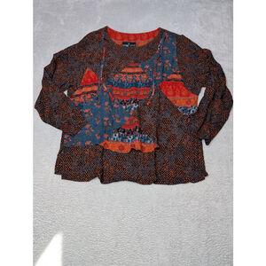 Women's Carole Little Tunic Top Size 6 Blue Orange Floral Boho